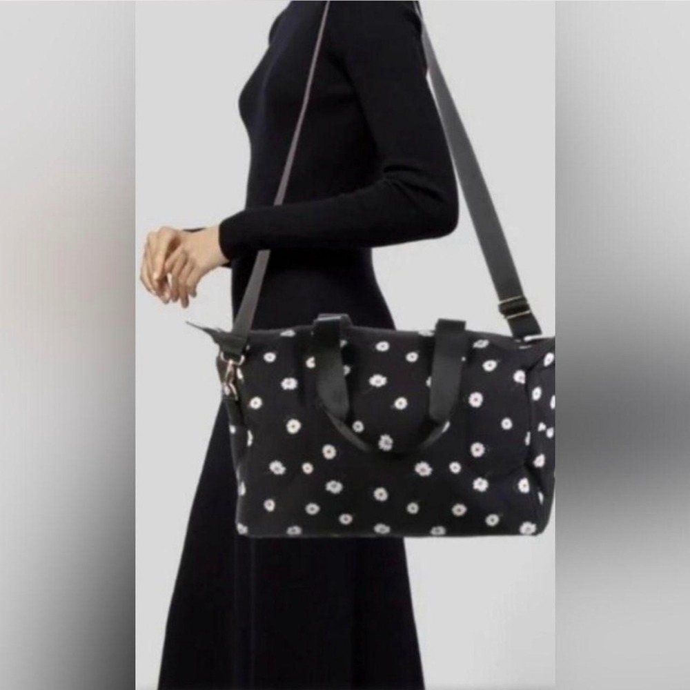 Alice + Olivia Black Daisy Floral Canvas Duffel Bag Crossbody Weekender Travel